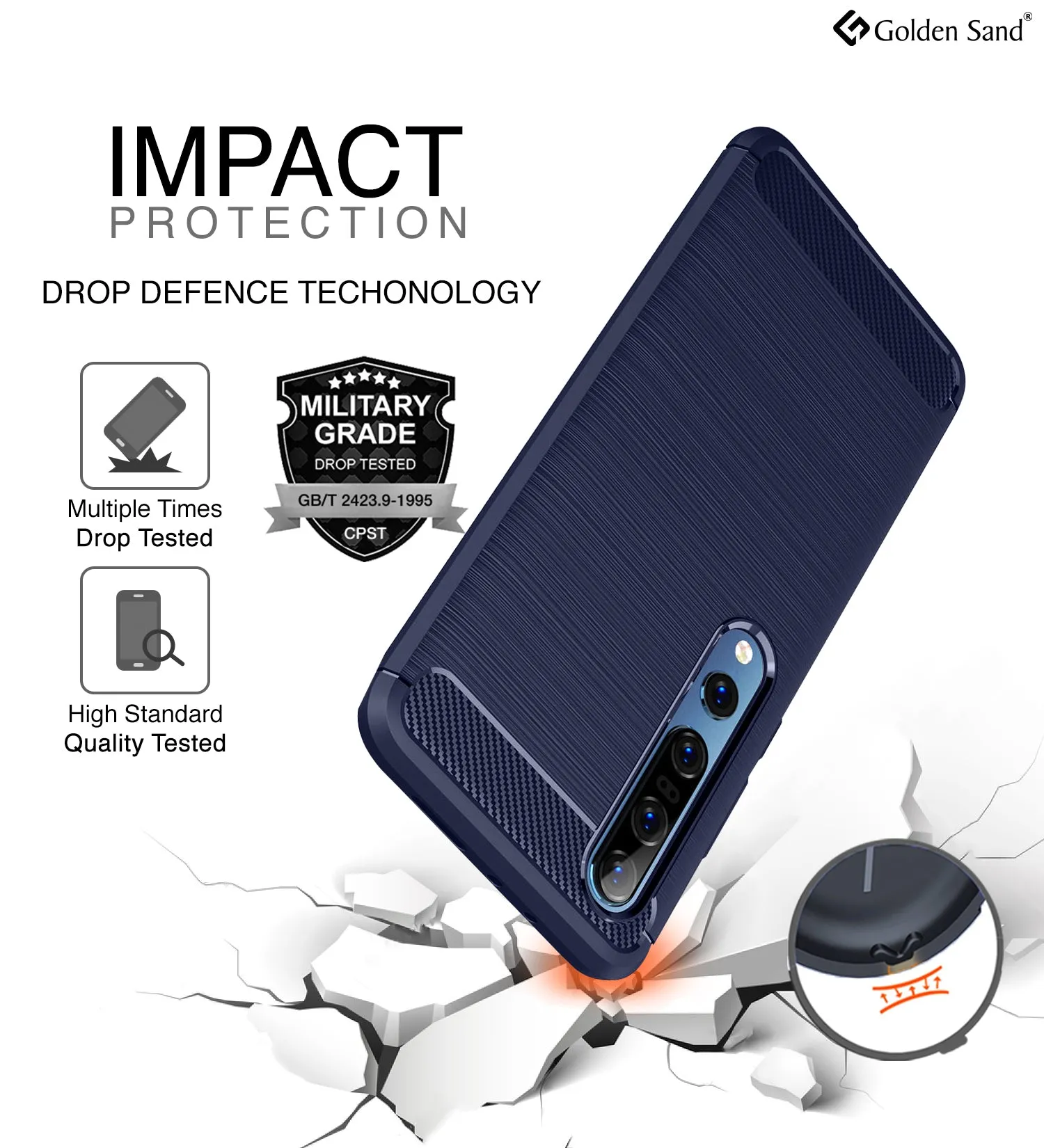 Carbon Fibre Series Shockproof Armor Back Cover for Xiaomi Mi 10 5G, Mi 10 Pro 6.67 inch, Blue