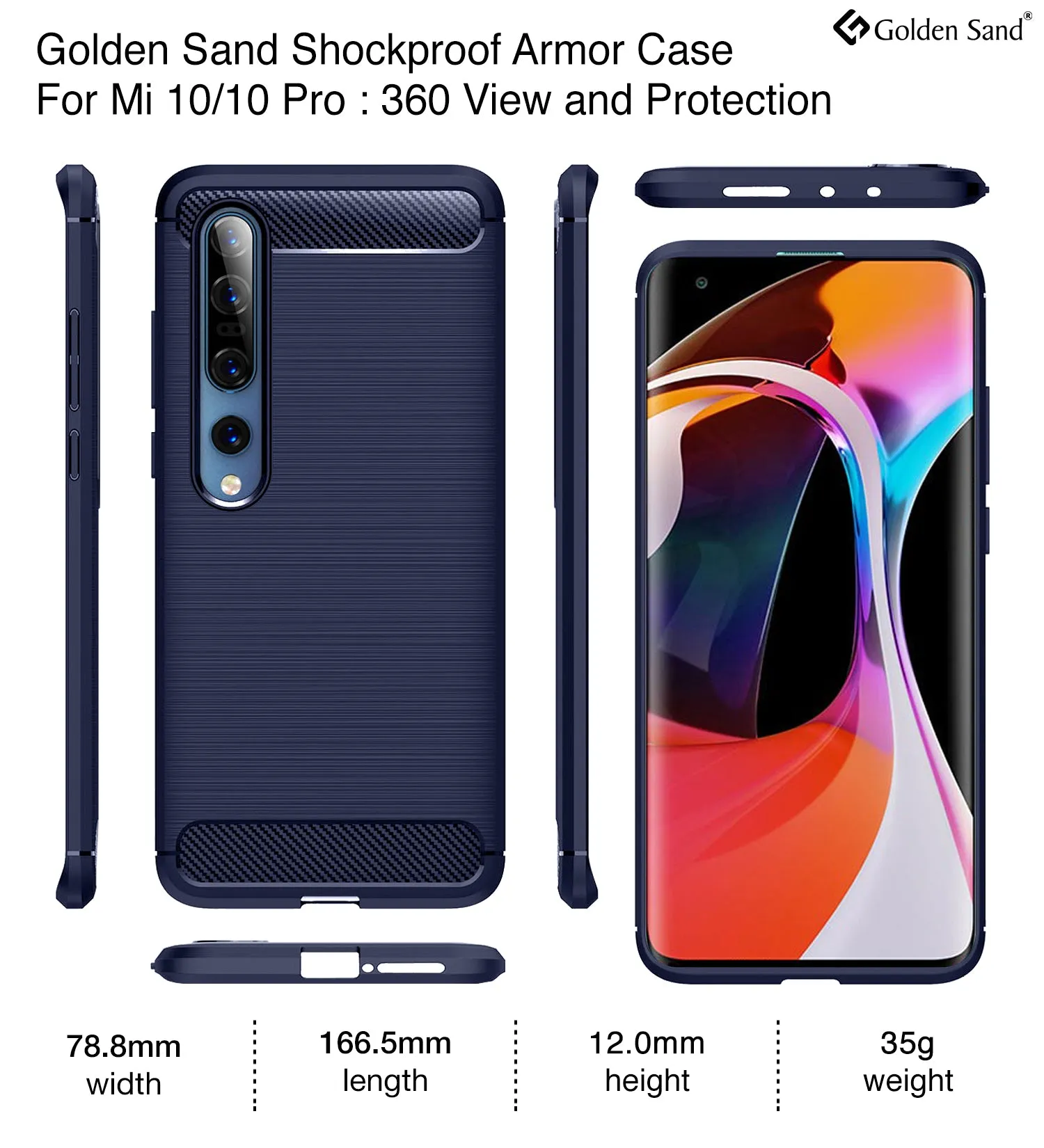 Carbon Fibre Series Shockproof Armor Back Cover for Xiaomi Mi 10 5G, Mi 10 Pro 6.67 inch, Blue