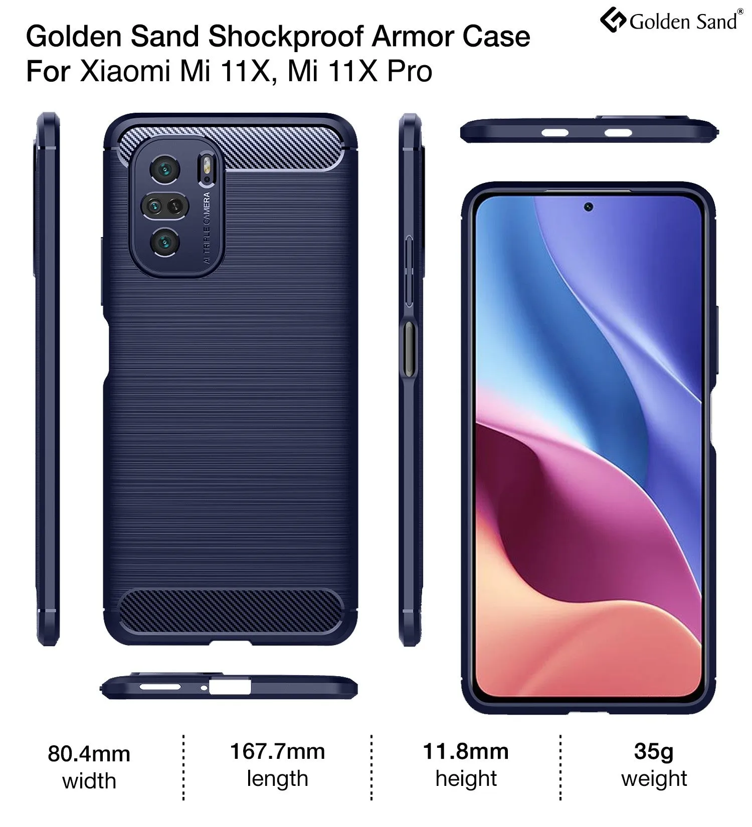 Carbon Fibre Series Shockproof Armor Back Cover for Xiaomi Mi 11X 5G, Xiaomi Mi 11X Pro 5G, 6.67 inch, Blue