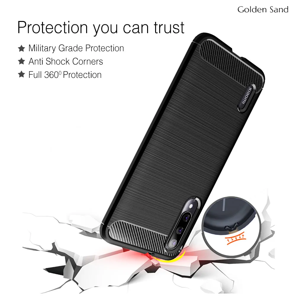 Carbon Fibre Series Shockproof Armor Back Cover for Xiaomi Mi A3 6.1 inch, Black
