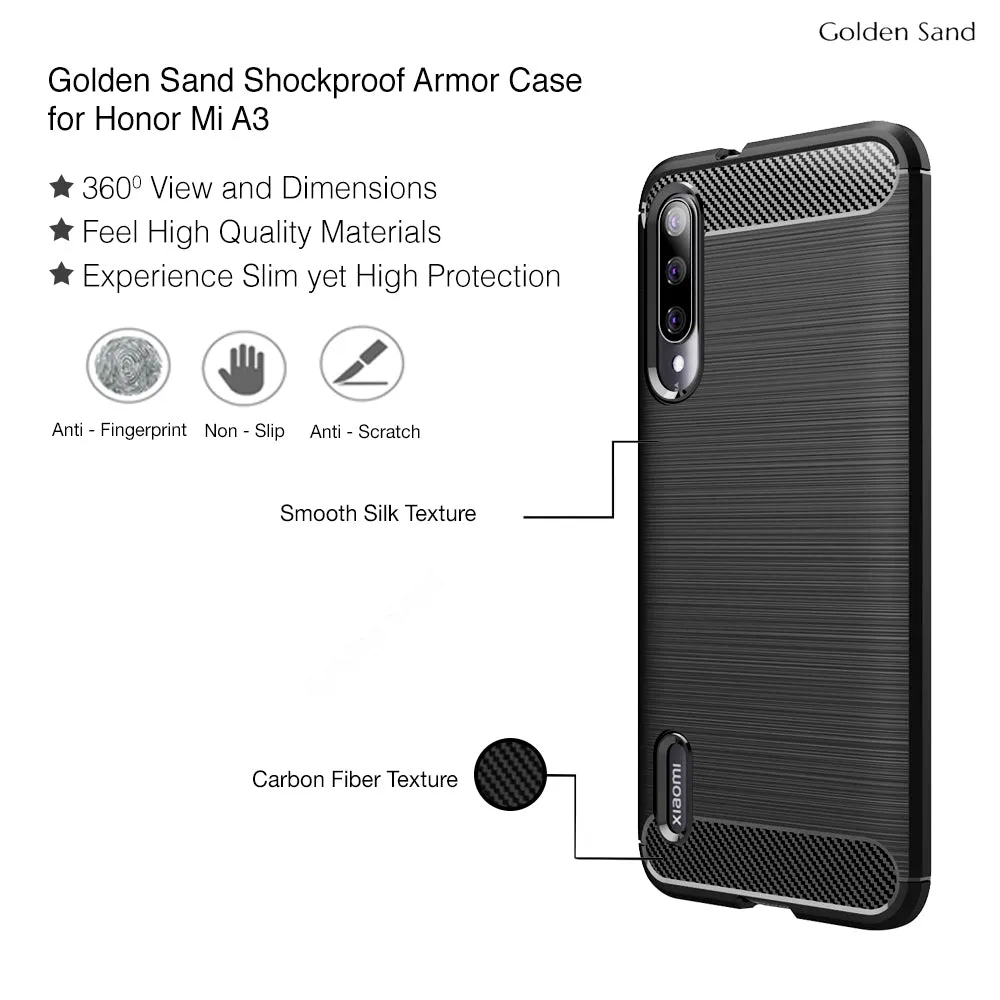 Carbon Fibre Series Shockproof Armor Back Cover for Xiaomi Mi A3 6.1 inch, Black