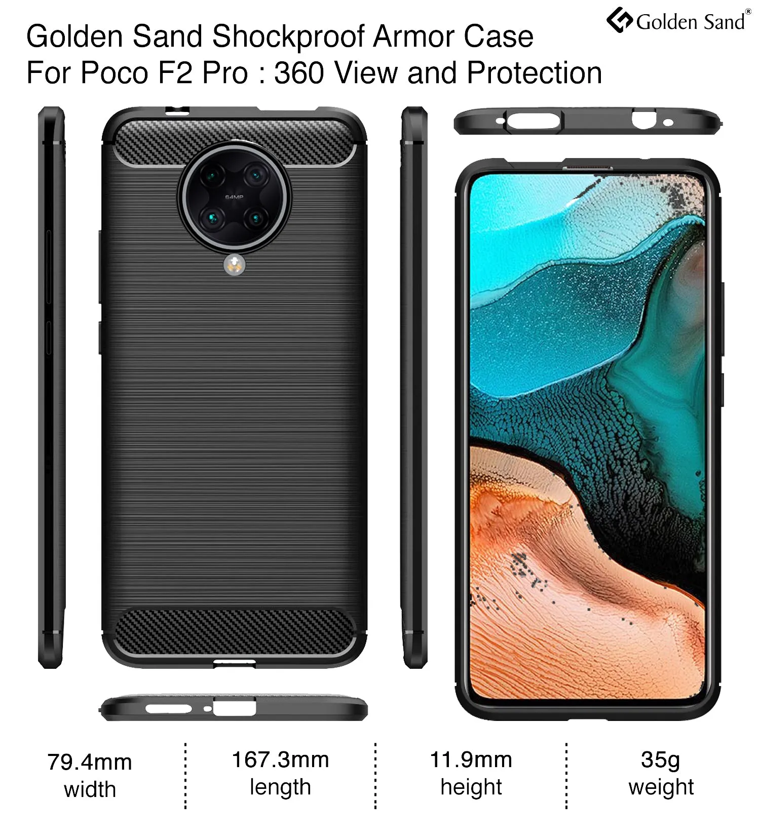 Carbon Fibre Series Shockproof Armor Back Cover for Xiaomi Poco F2 Pro 6.67 inch, Black