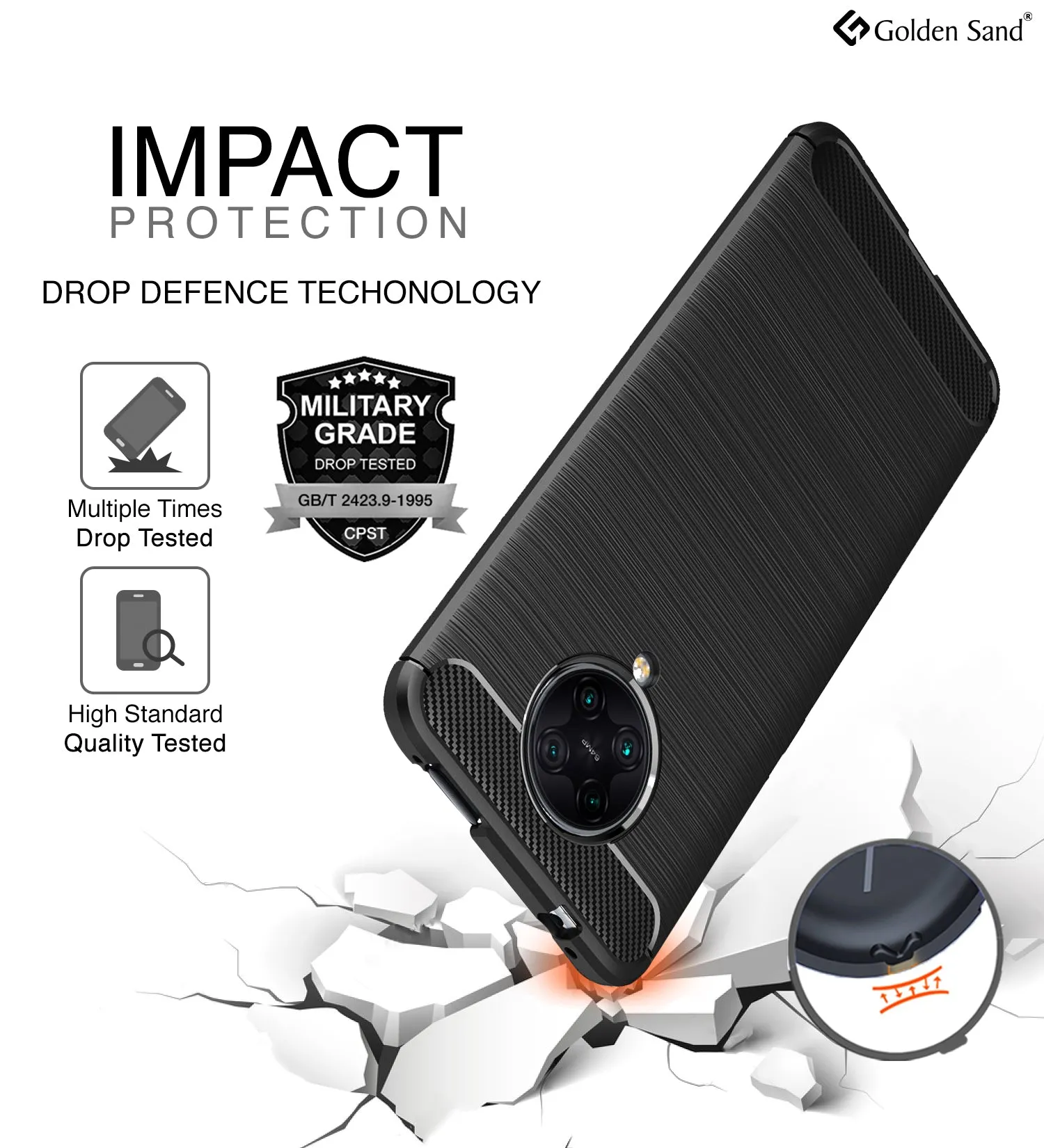 Carbon Fibre Series Shockproof Armor Back Cover for Xiaomi Poco F2 Pro 6.67 inch, Black