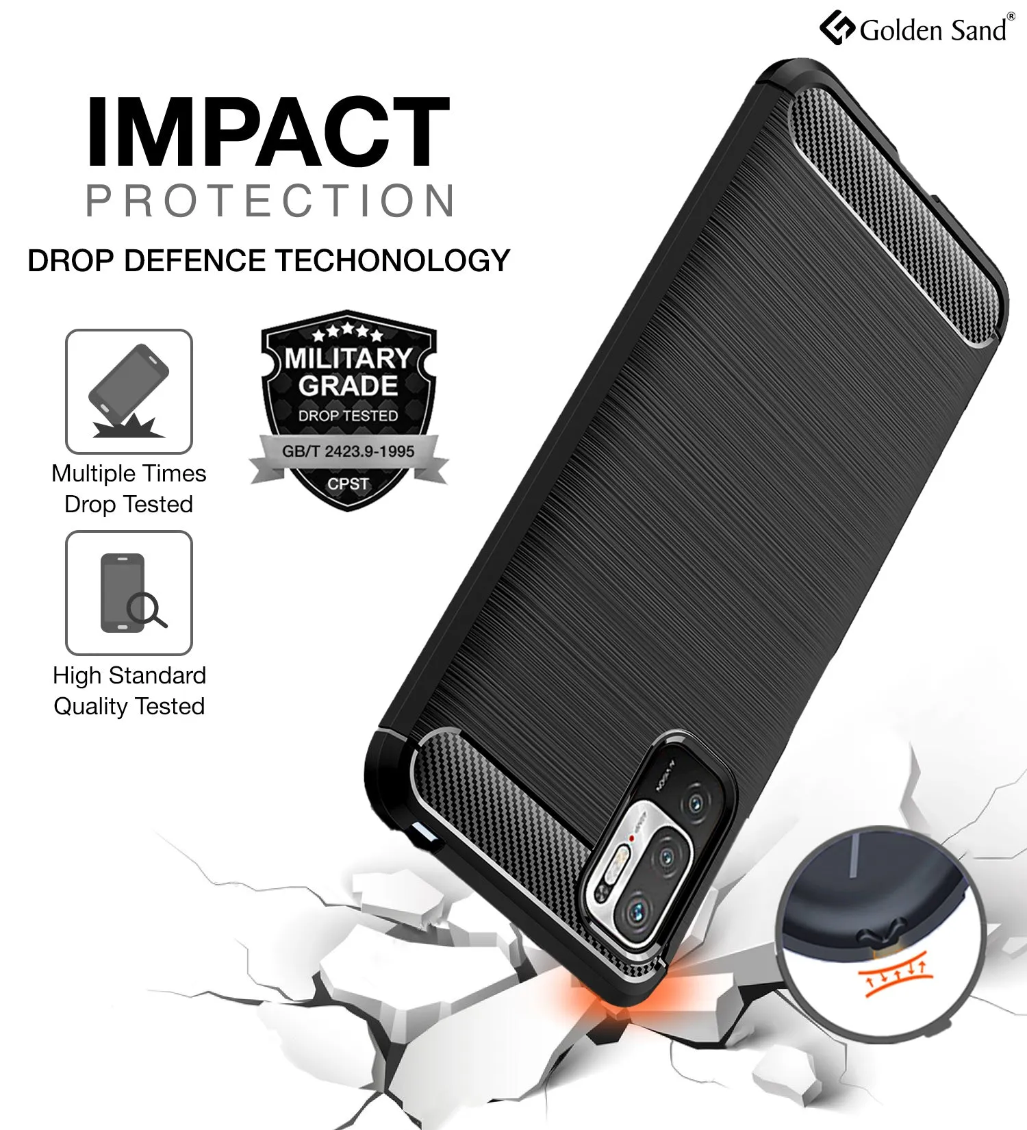 Carbon Fibre Series Shockproof Armor Back Cover for Xiaomi Redmi Note 10T 5G, Poco M3 Pro 5G, 6.5 inch, Black