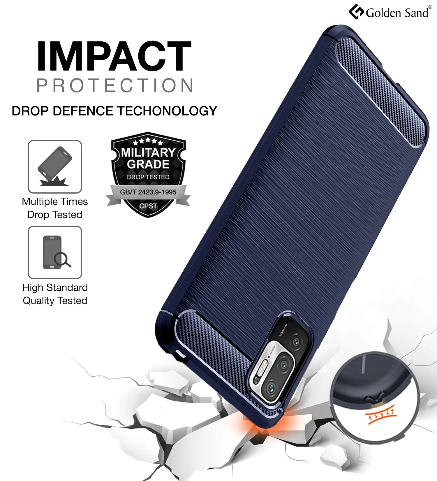 Carbon Fibre Series Shockproof Armor Back Cover for Xiaomi Redmi Note 10T 5G, Poco M3 Pro 5G, 6.5 inch, Blue