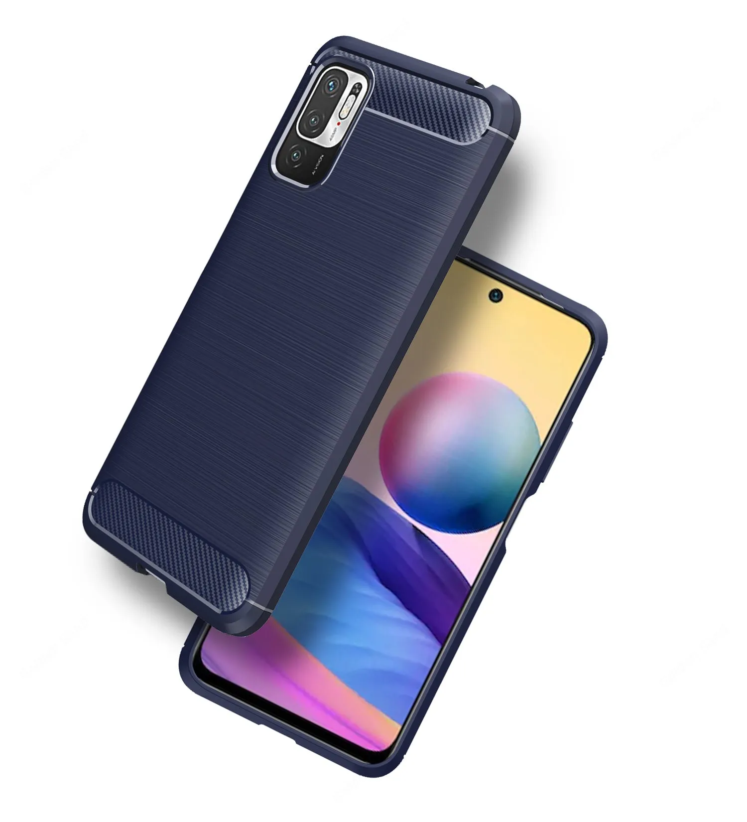 Carbon Fibre Series Shockproof Armor Back Cover for Xiaomi Redmi Note 10T 5G, Poco M3 Pro 5G, 6.5 inch, Blue