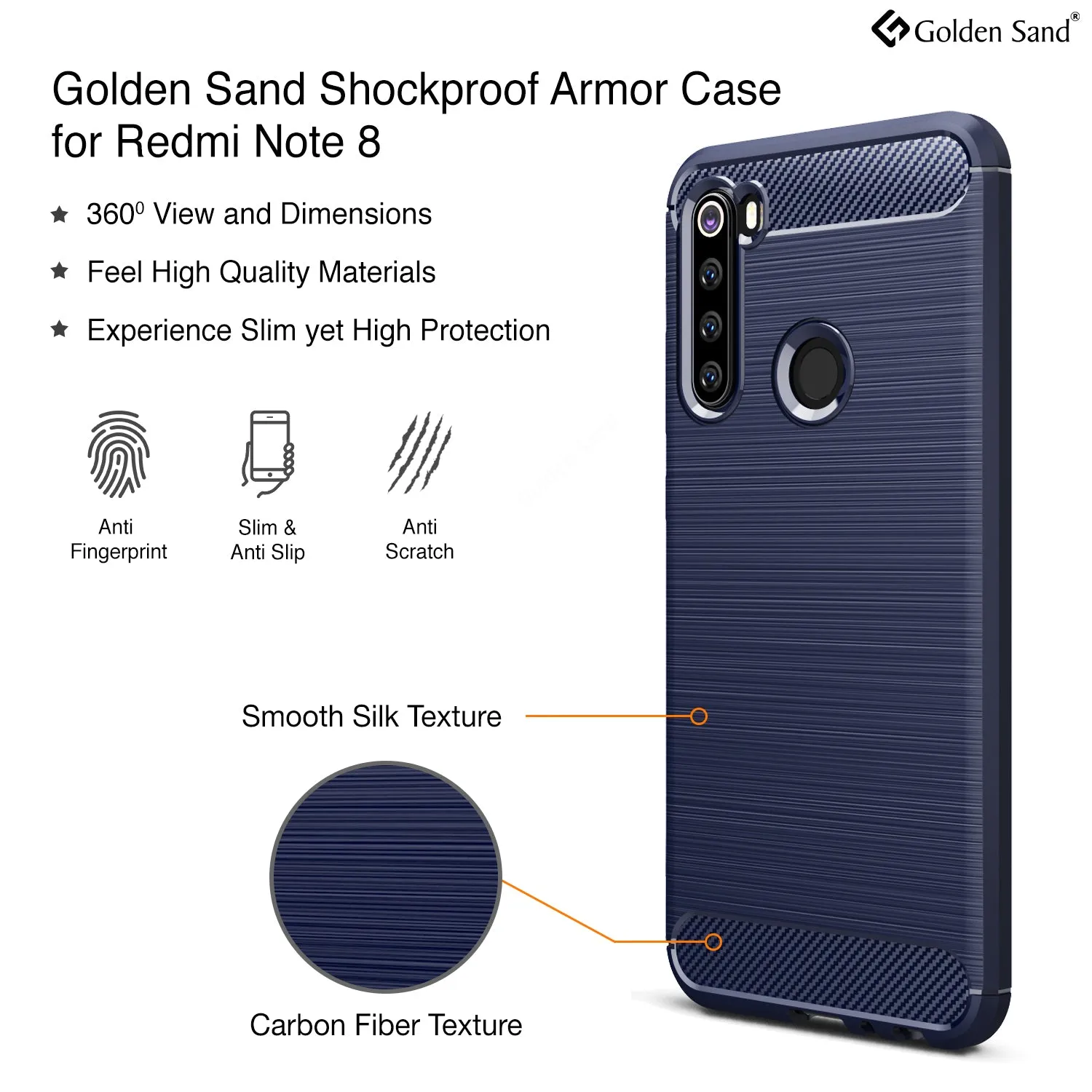 Carbon Fibre Series Shockproof Armor Back Cover for Xiaomi Redmi Note 8 6.3 inch, Blue