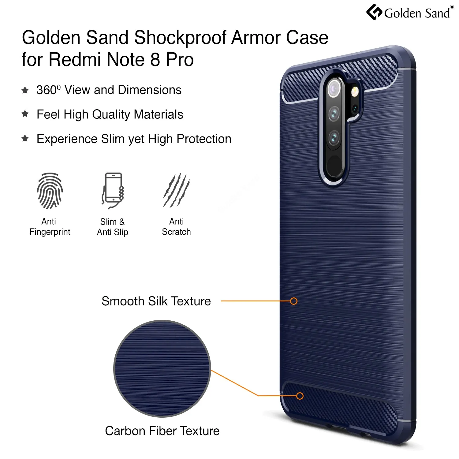 Carbon Fibre Series Shockproof Armor Back Cover for Xiaomi Redmi Note 8 Pro 6.53 inch, Blue