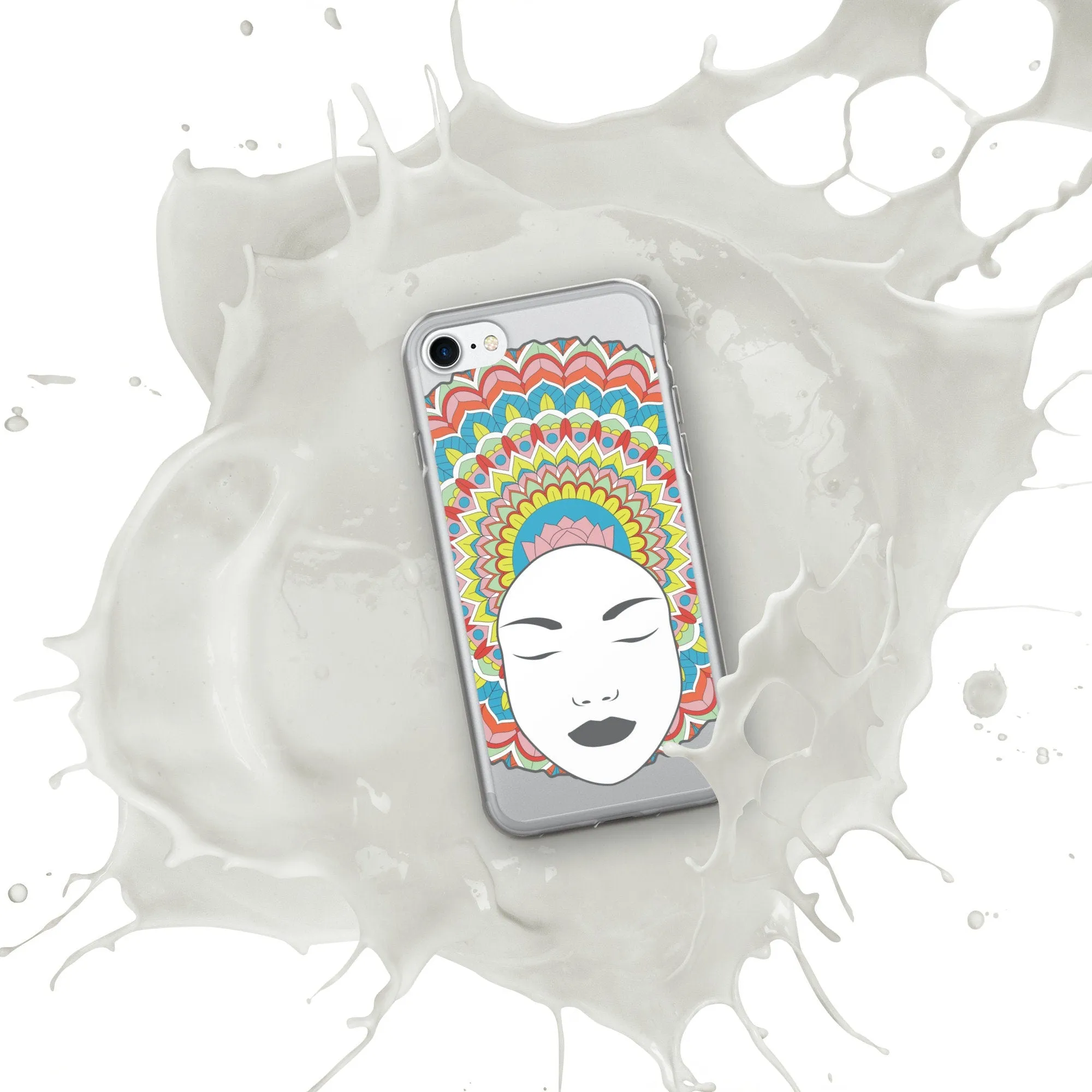Clear iPhone Case with multi-colored Afro centric Woman with a Mandala in her hair - Great gift for the fashion guru in your family