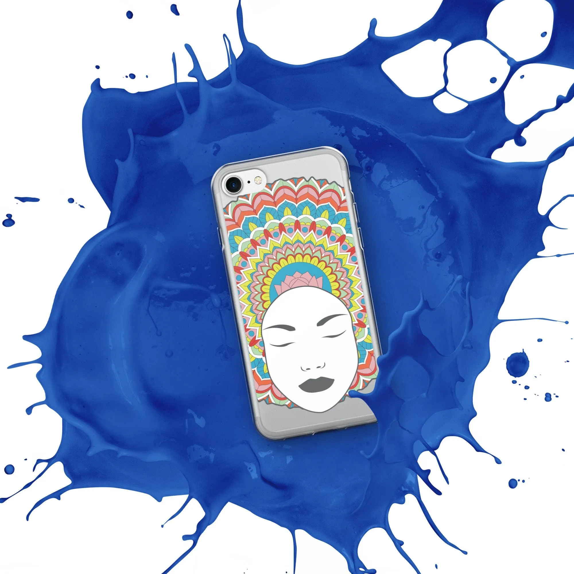 Clear iPhone Case with multi-colored Afro centric Woman with a Mandala in her hair - Great gift for the fashion guru in your family