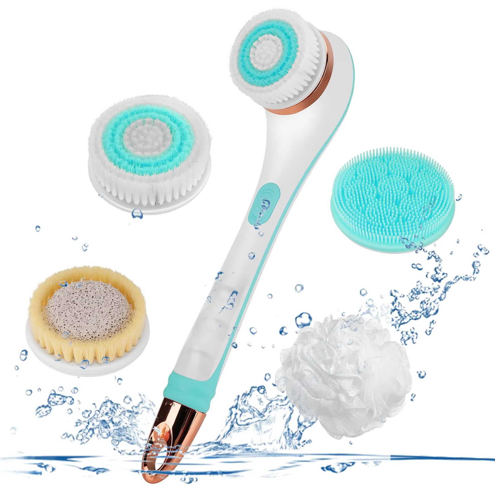 Color You Electric Body Brush for Exfoliating and Massage, Long Handle Electric Bath Brush Rechargeable Body Scrubber, Soft Silicone Spinning Skin Brush with 4 Spin Brush Heads for Man and Women