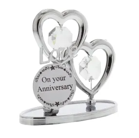 Crystocraft Keepsake Gift - Chrome Plated On Your Anniversary Gift Ornament Love Hearts with Swarvoski Crystal Elements