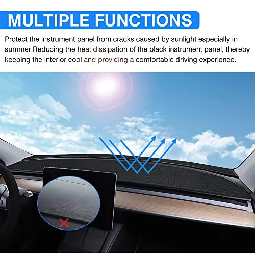 Custom Fit for Dash Cover Mat Tesla Model Y 2020 2021 2022 Interior Accessories Ice Fabric Nonslip Dashboard Mat No Glare Windshield Protector Black