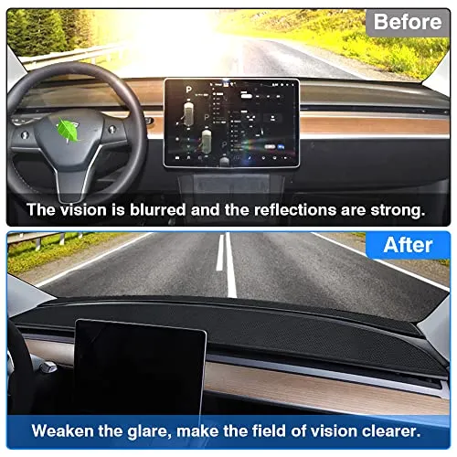 Custom Fit for Dash Cover Mat Tesla Model Y 2020 2021 2022 Interior Accessories Ice Fabric Nonslip Dashboard Mat No Glare Windshield Protector Black