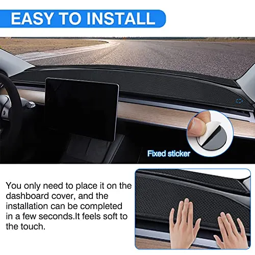 Custom Fit for Dash Cover Mat Tesla Model Y 2020 2021 2022 Interior Accessories Ice Fabric Nonslip Dashboard Mat No Glare Windshield Protector Black