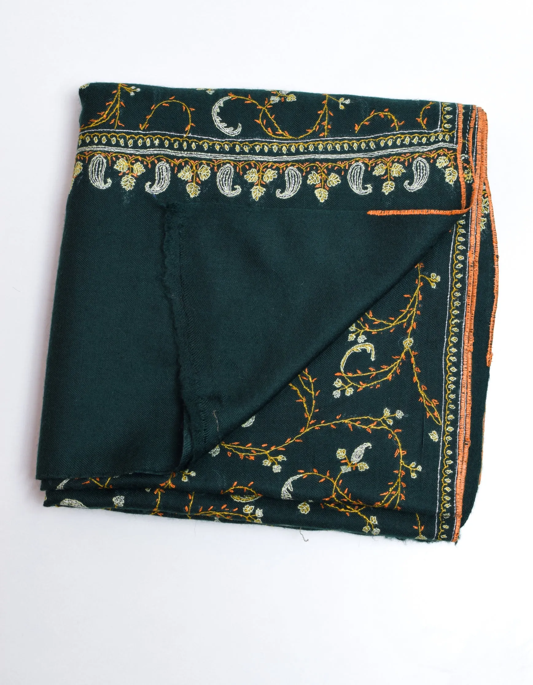 Dark Green Handwoven Sozni Jaali Embroidered Cashmere Pashmina Shawl