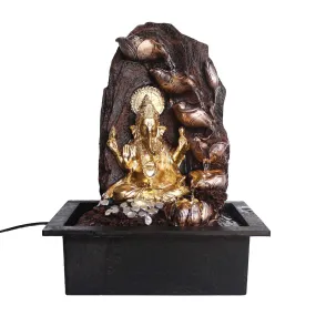 eCraftIndia Golden Brown Ganesha 6 Step Polyresin Water Fountain with Led Lights (12" x 15" Inch | Golden Brown)