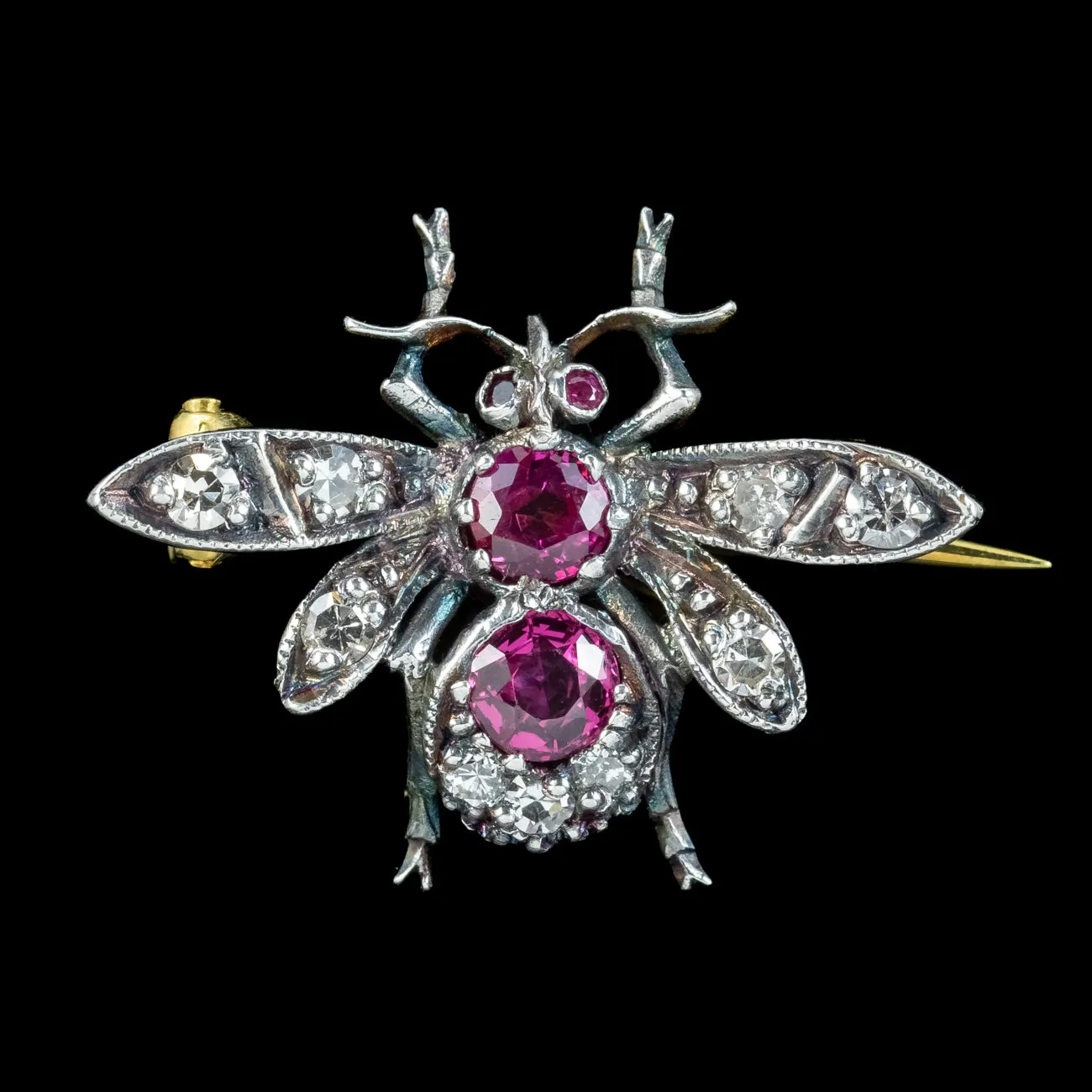 Edwardian Style Ruby Diamond Bee Brooch Silver 18ct Gold