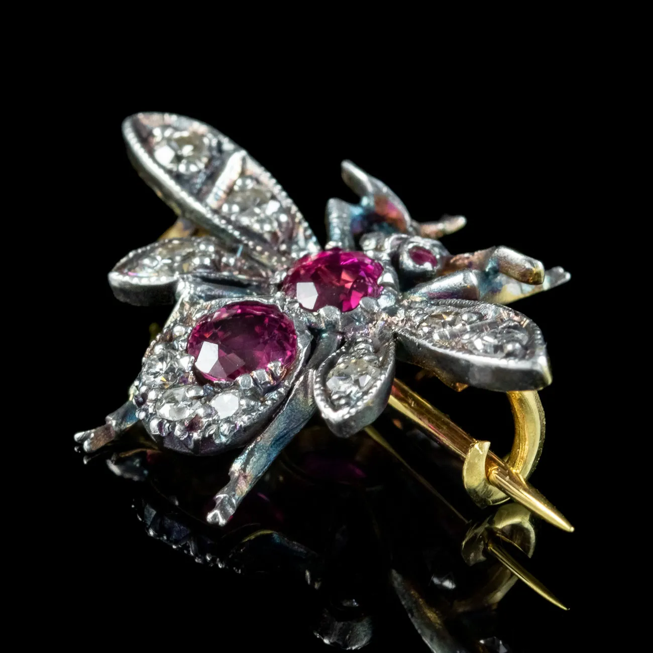 Edwardian Style Ruby Diamond Bee Brooch Silver 18ct Gold