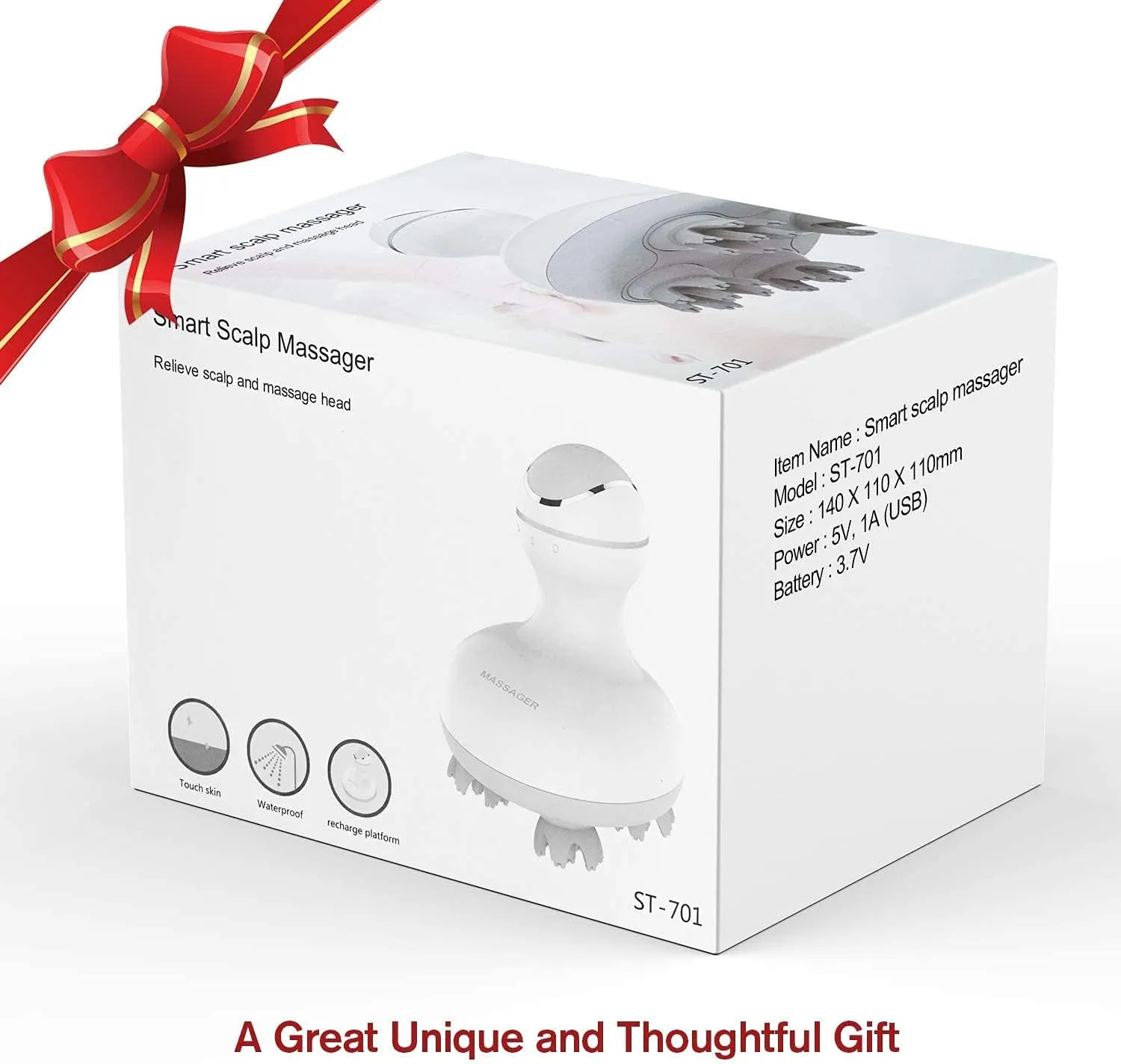 Electric Scalp Massager Portable Handheld with Tissue Kneading 84 Nodes Gifts Idea Stress Release Full Body Massage for Muscles Back Shoulder Calf Pain (White-Grey)