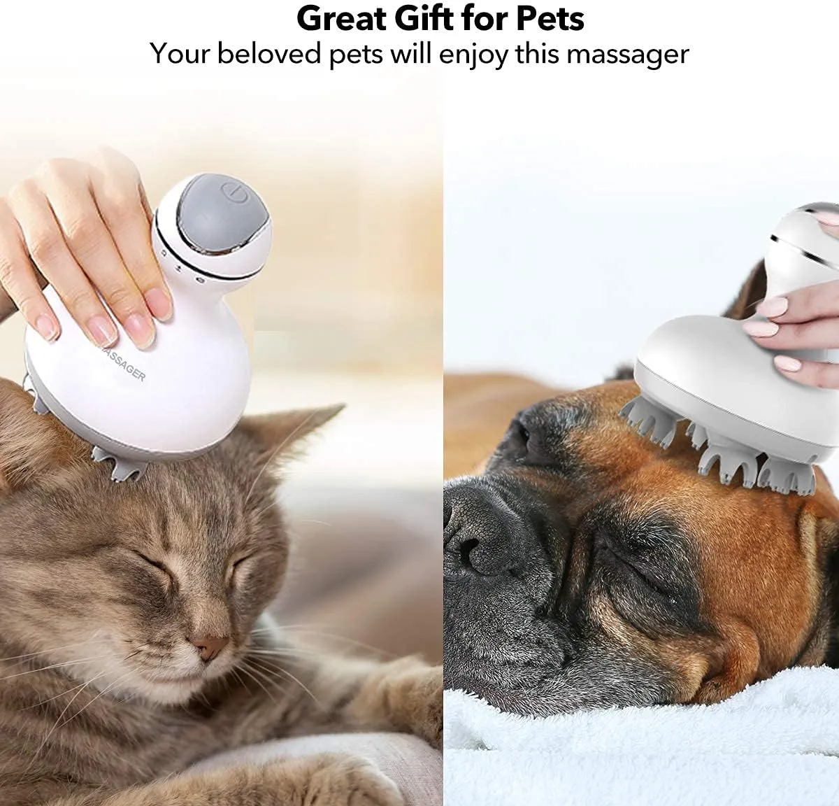 Electric Scalp Massager Portable Handheld with Tissue Kneading 84 Nodes Gifts Idea Stress Release Full Body Massage for Muscles Back Shoulder Calf Pain (White-Grey)