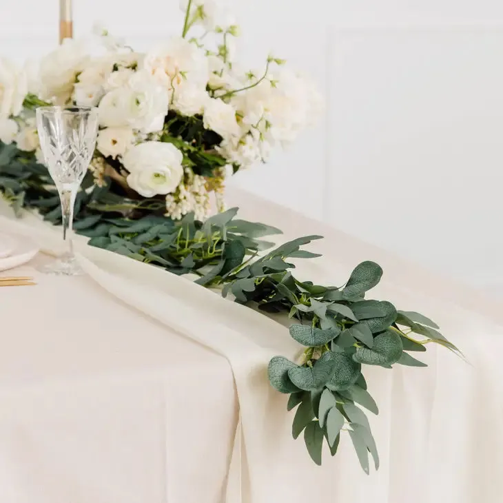 Faux Eucalyptus Vine Greenery Table or Mantle Garland Green Ornamental Centerpiece Set of 2