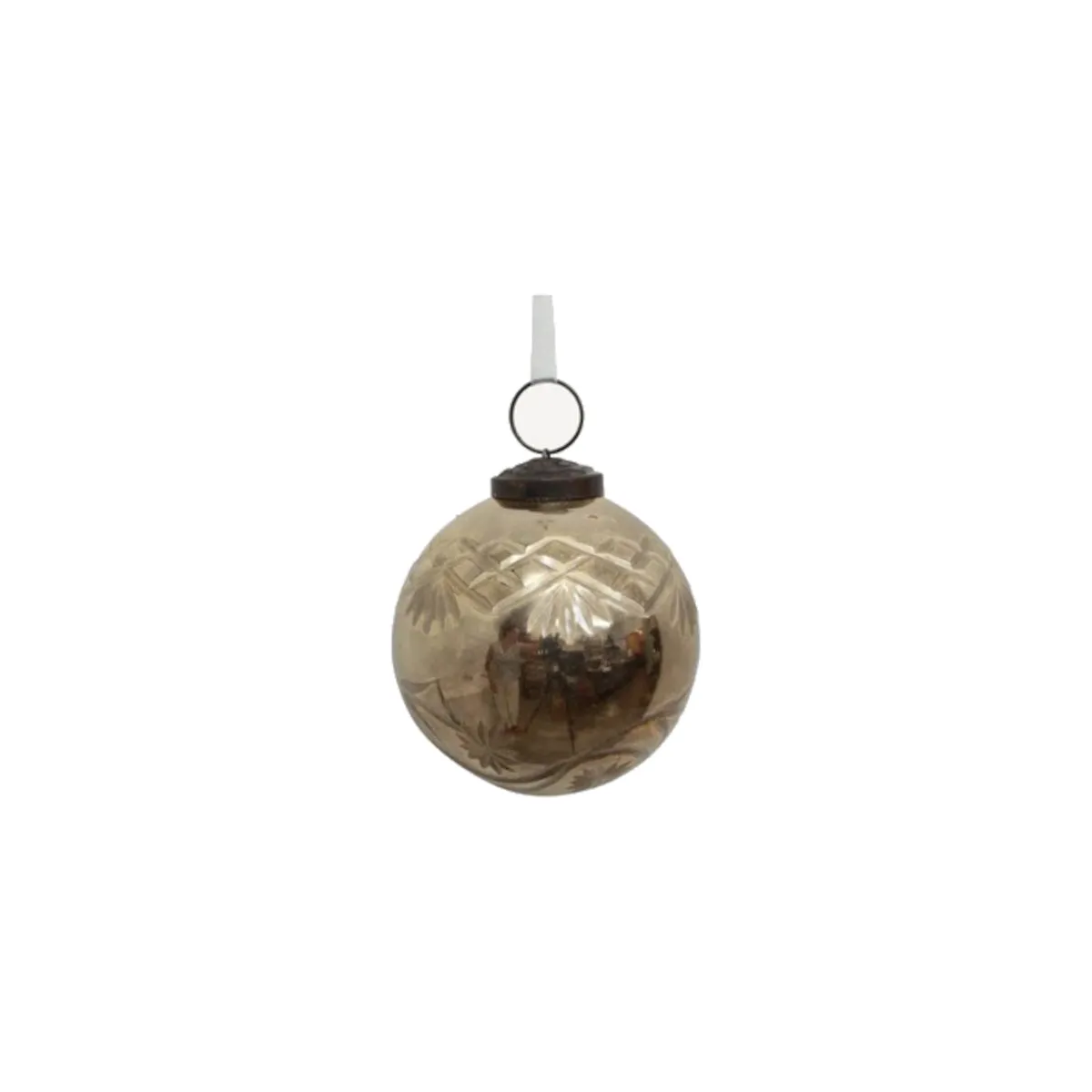 French Country Etched Glass Bauble Gold 8cm