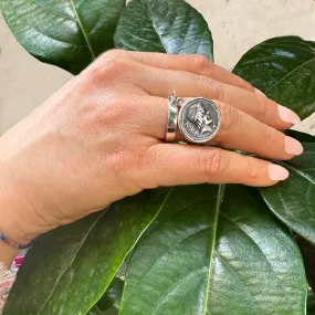 GOD APOLLO Authentic Ancient Roman Coin 127 BC Silver Ring