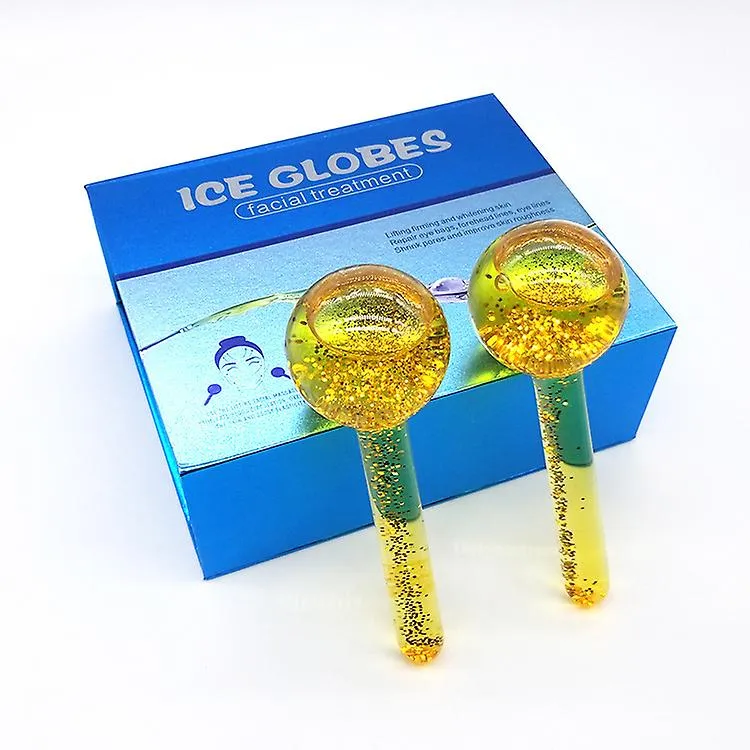 Gold 3Pcs Crystal Ice Hockey Massage Face BeAUty Eye Massager Ice Globes BeAUty Ball Eyes BeAUty Roller Water Wave Ball