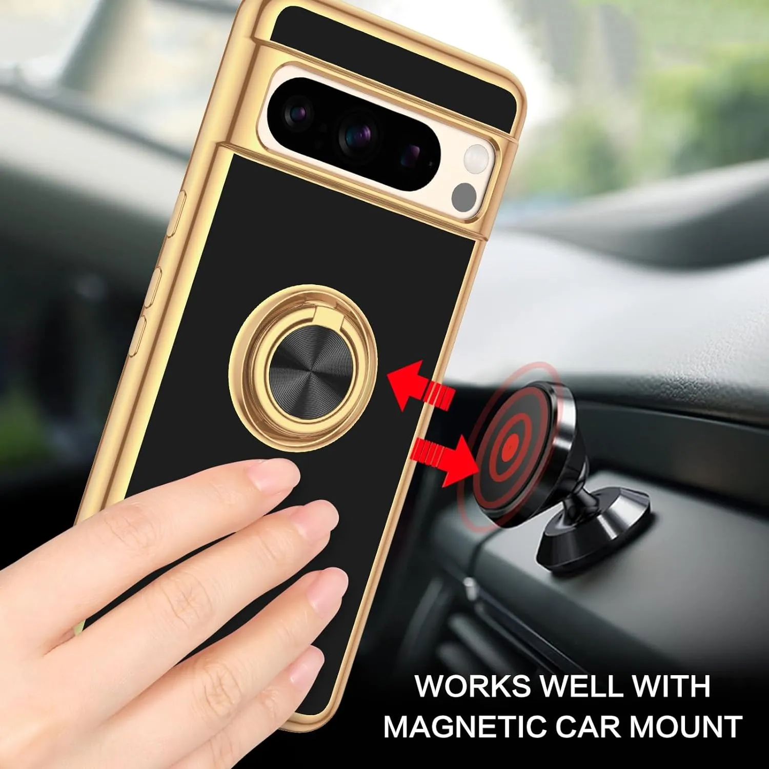 Google Pixel 8 Pro Case Slim Fit Soft 360° Ring Holder Kickstand Magnetic Car Mount Supported Easy Clean Shockproof Protective Cover