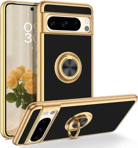 Google Pixel 8 Pro Case Slim Fit Soft 360° Ring Holder Kickstand Magnetic Car Mount Supported Easy Clean Shockproof Protective Cover