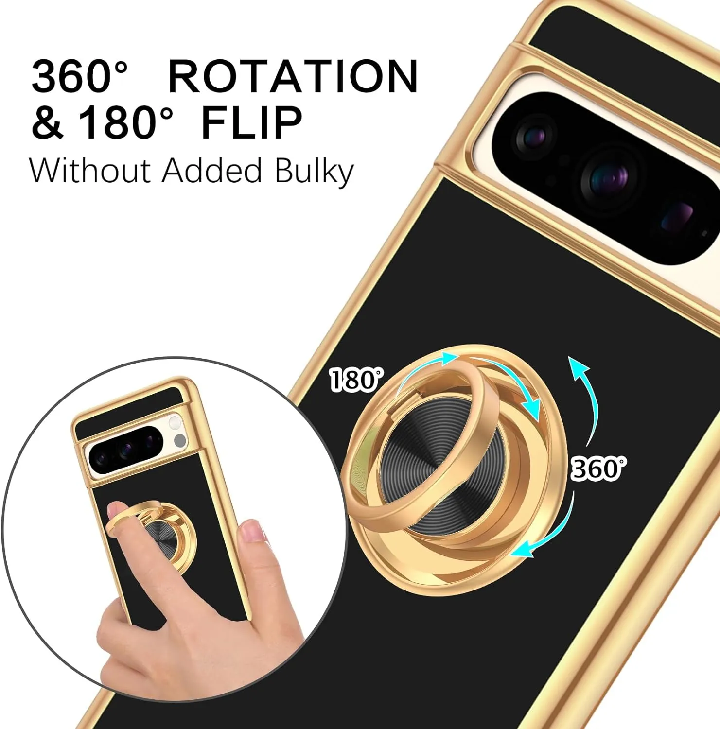 Google Pixel 8 Pro Case Slim Fit Soft 360° Ring Holder Kickstand Magnetic Car Mount Supported Easy Clean Shockproof Protective Cover