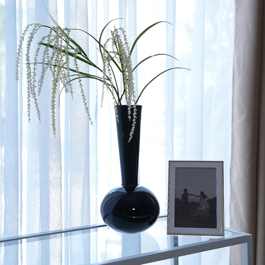 Gourd Black Glass Vase 36cm