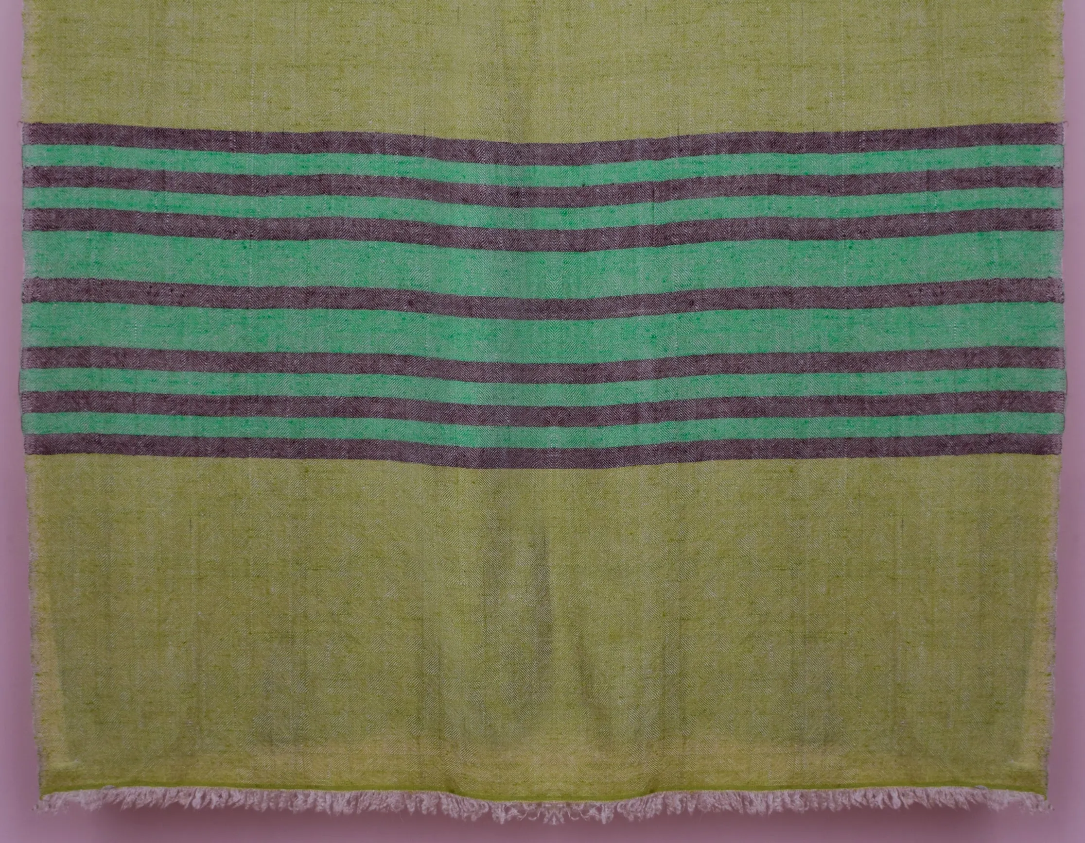 Green Handwoven One side Stripes Cashmere Pashmina Stole