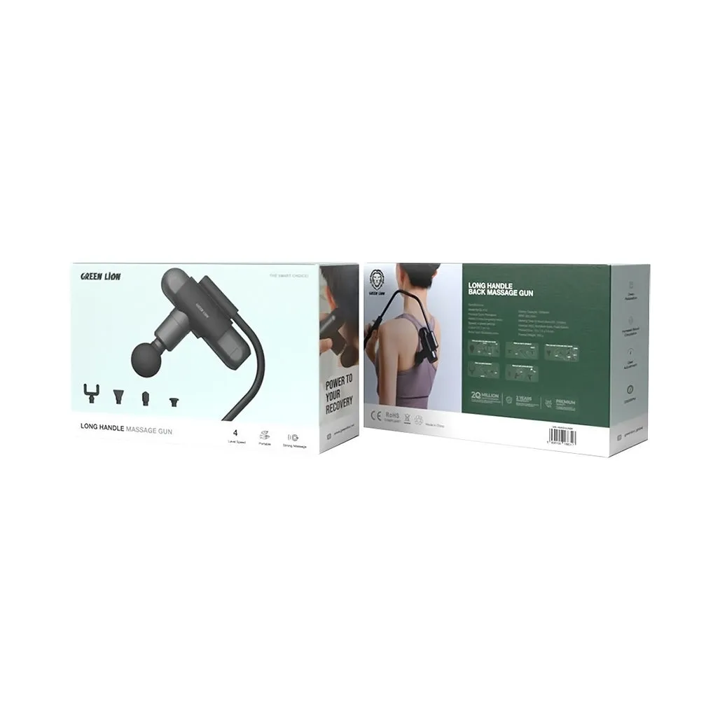 Green Lion Long Handle Massage Gun - Black | Deep Tissue Percussion Massager for Muscle Recovery & Pain Relief