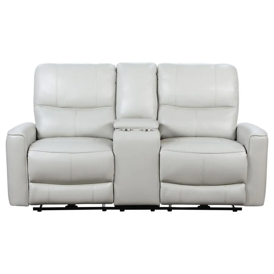 Greenfield Upholstered Power Reclining Loveseat With Console Ivory