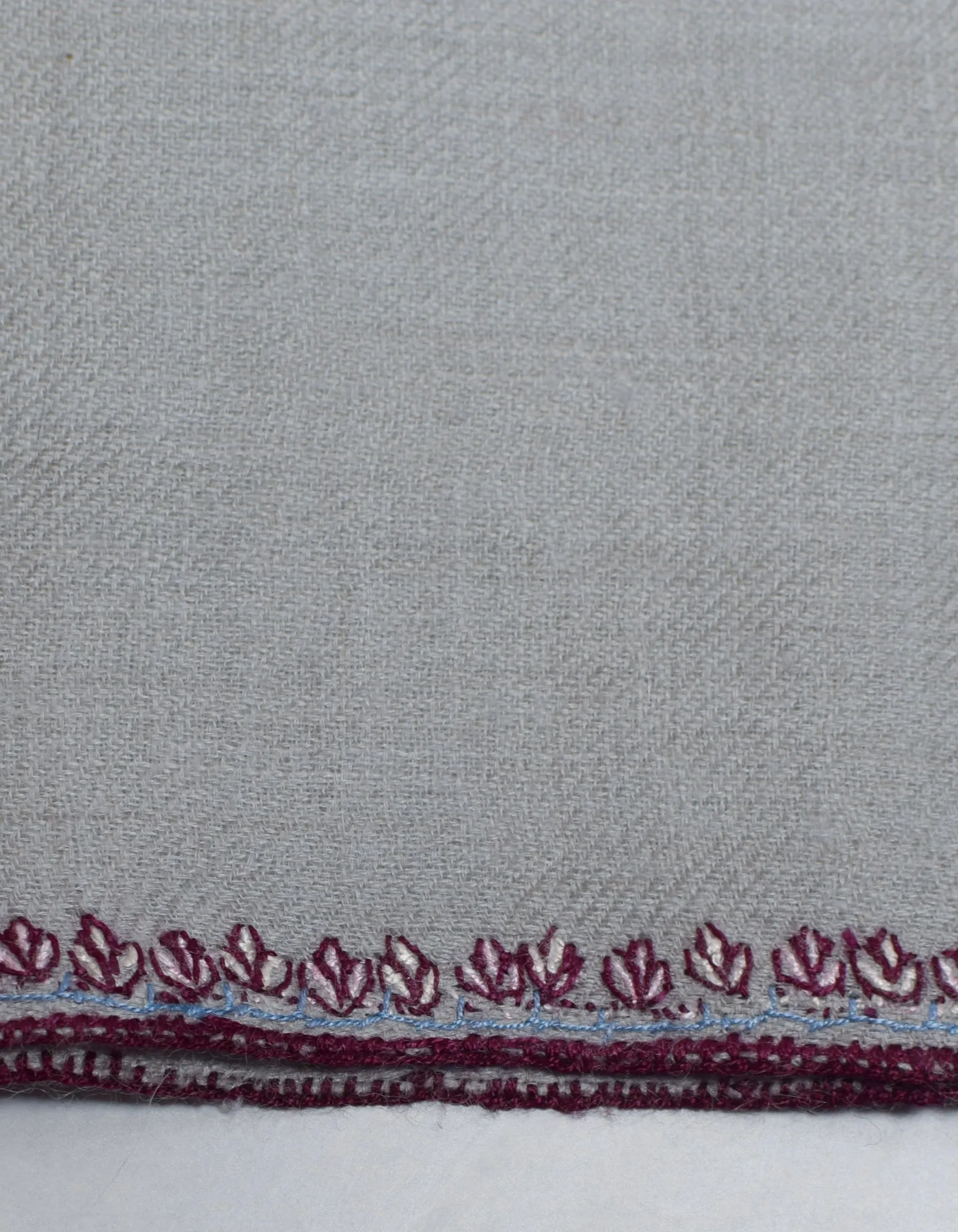 Greyish-Blue Handwoven Sozni Embroidered Cashmere Pashmina Stole
