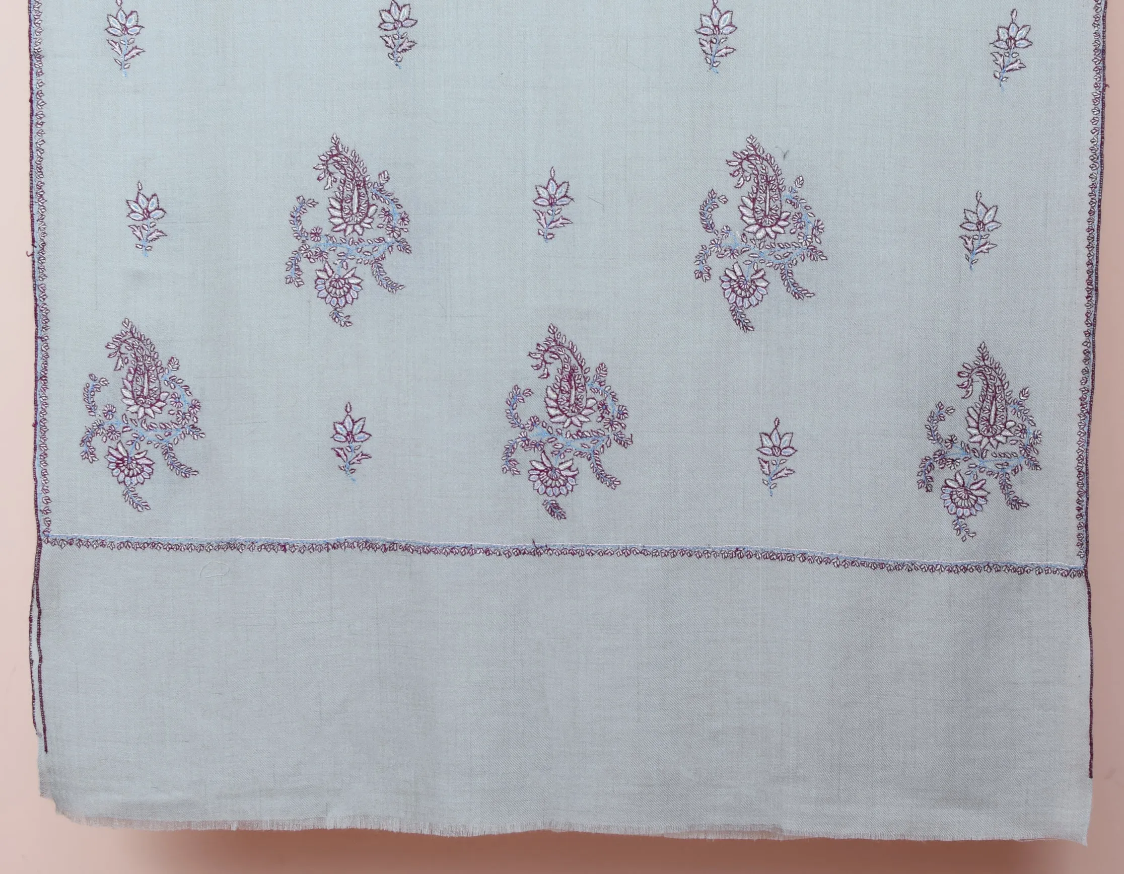Greyish-Blue Handwoven Sozni Embroidered Cashmere Pashmina Stole