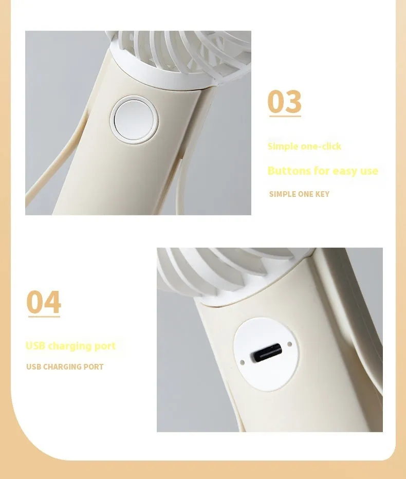 Handheld Fan Portable Silicone Handle Fixed Neck Mini
