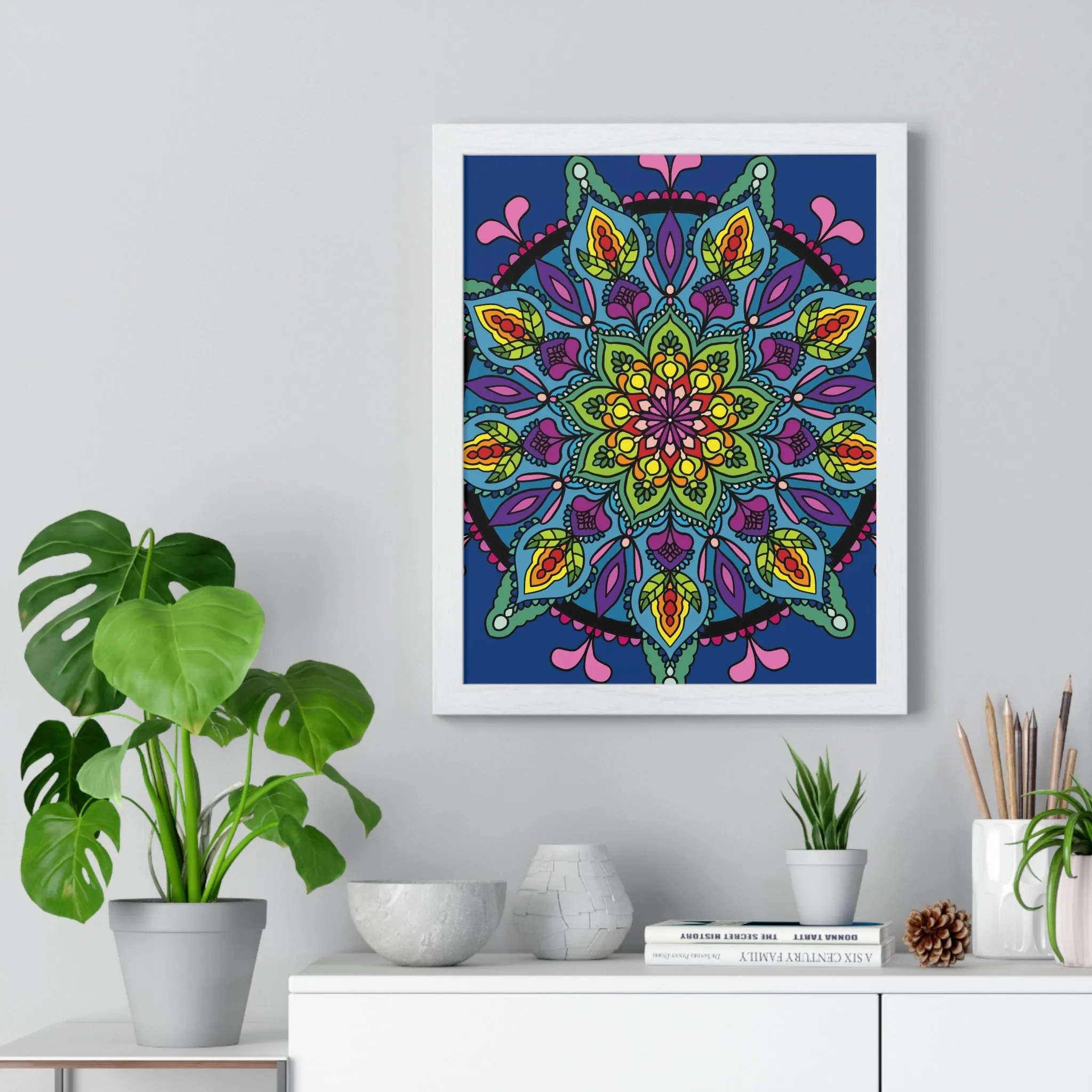 Handmade Blue Mandala Art Vertical Poster