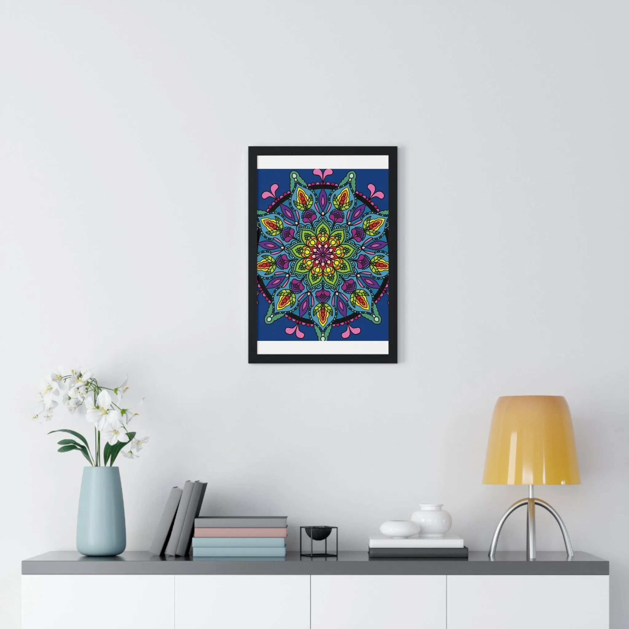 Handmade Blue Mandala Art Vertical Poster