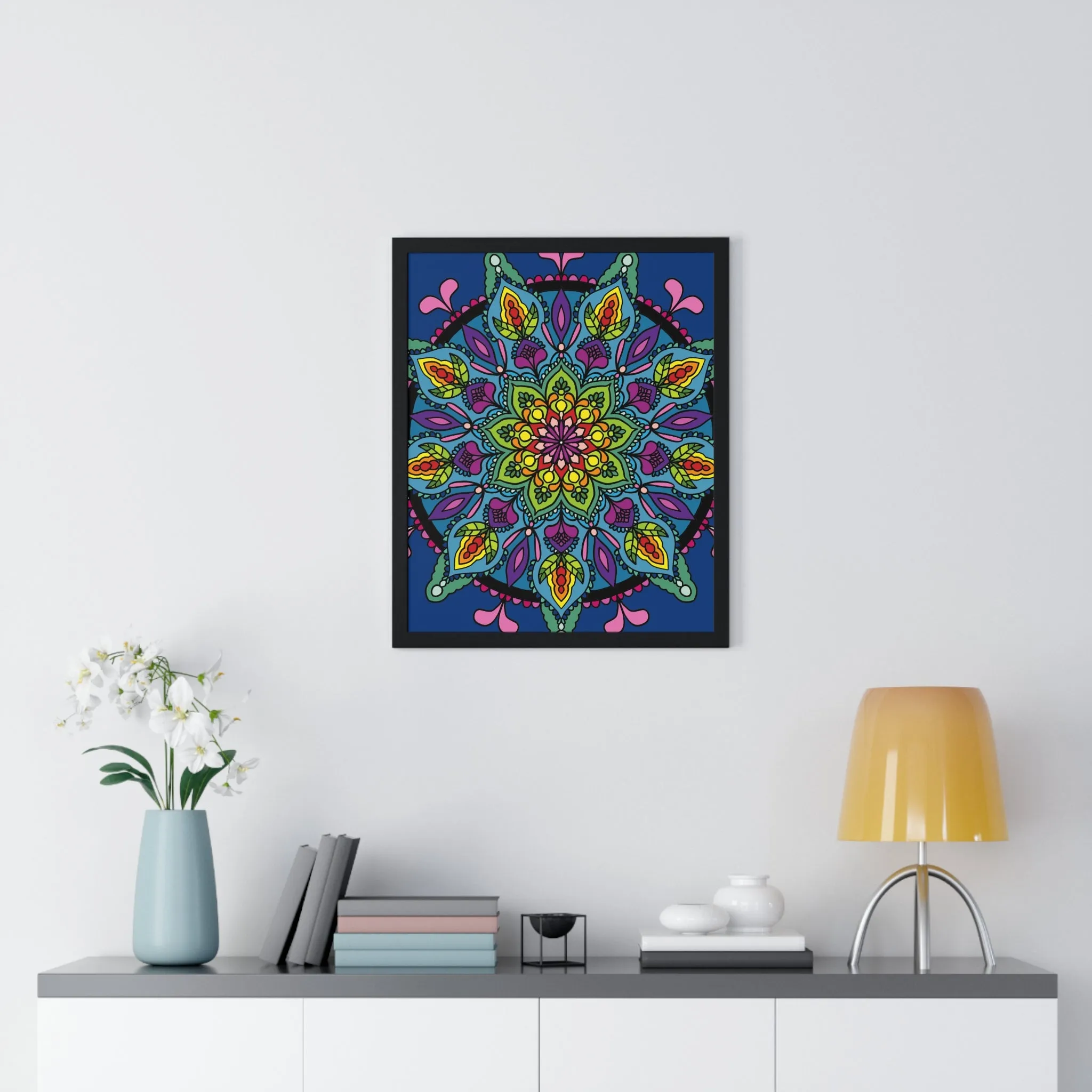 Handmade Blue Mandala Art Vertical Poster