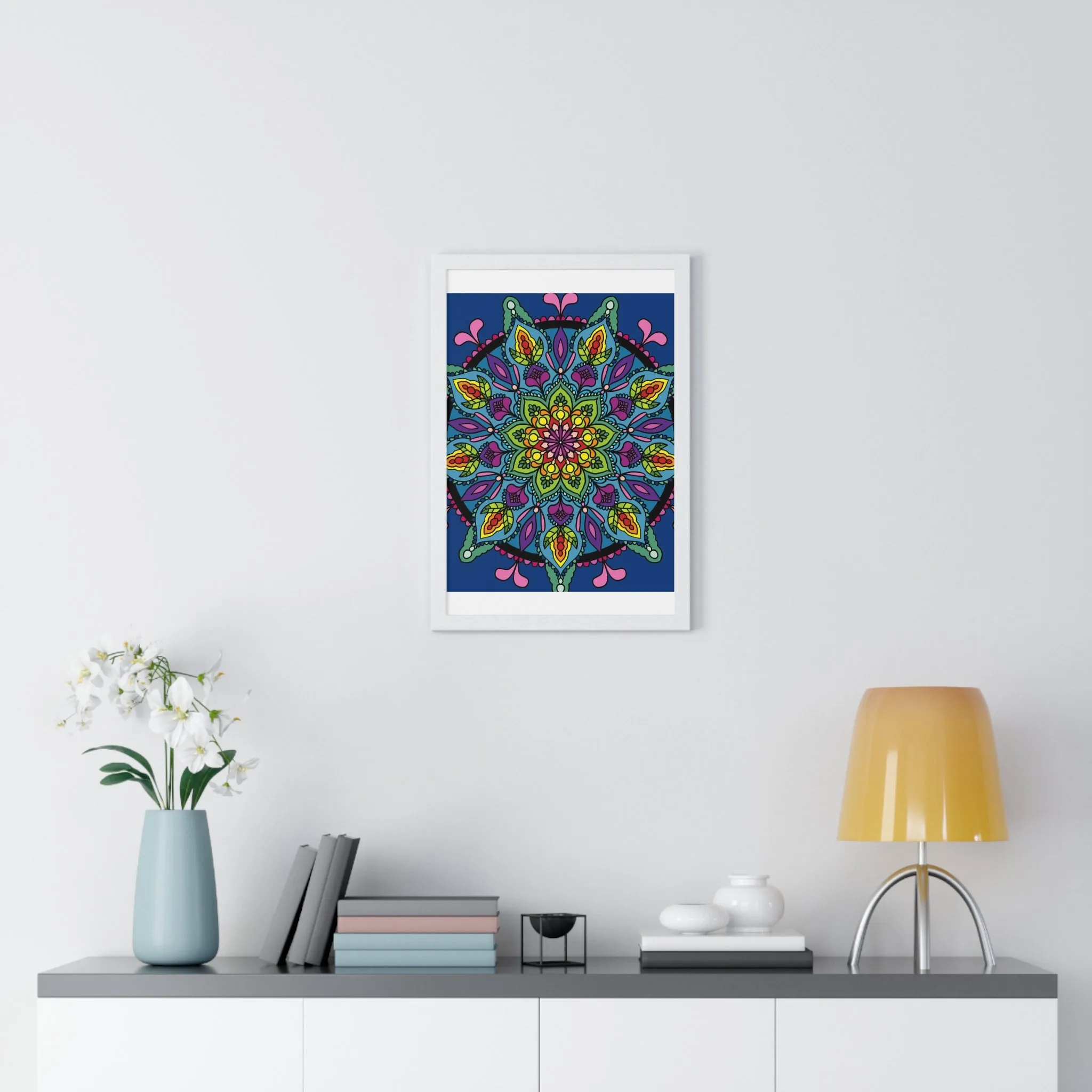 Handmade Blue Mandala Art Vertical Poster