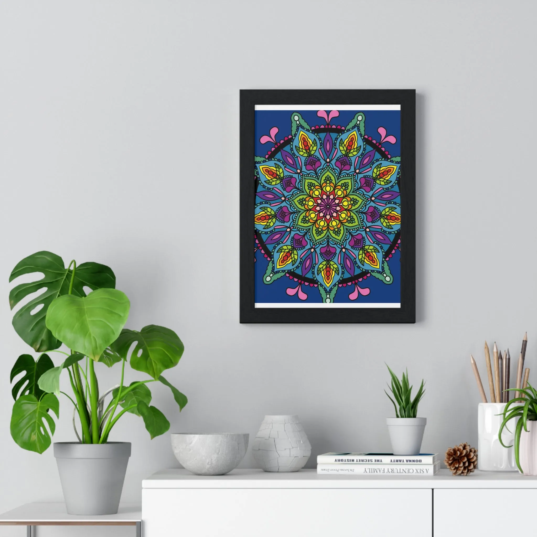 Handmade Blue Mandala Art Vertical Poster