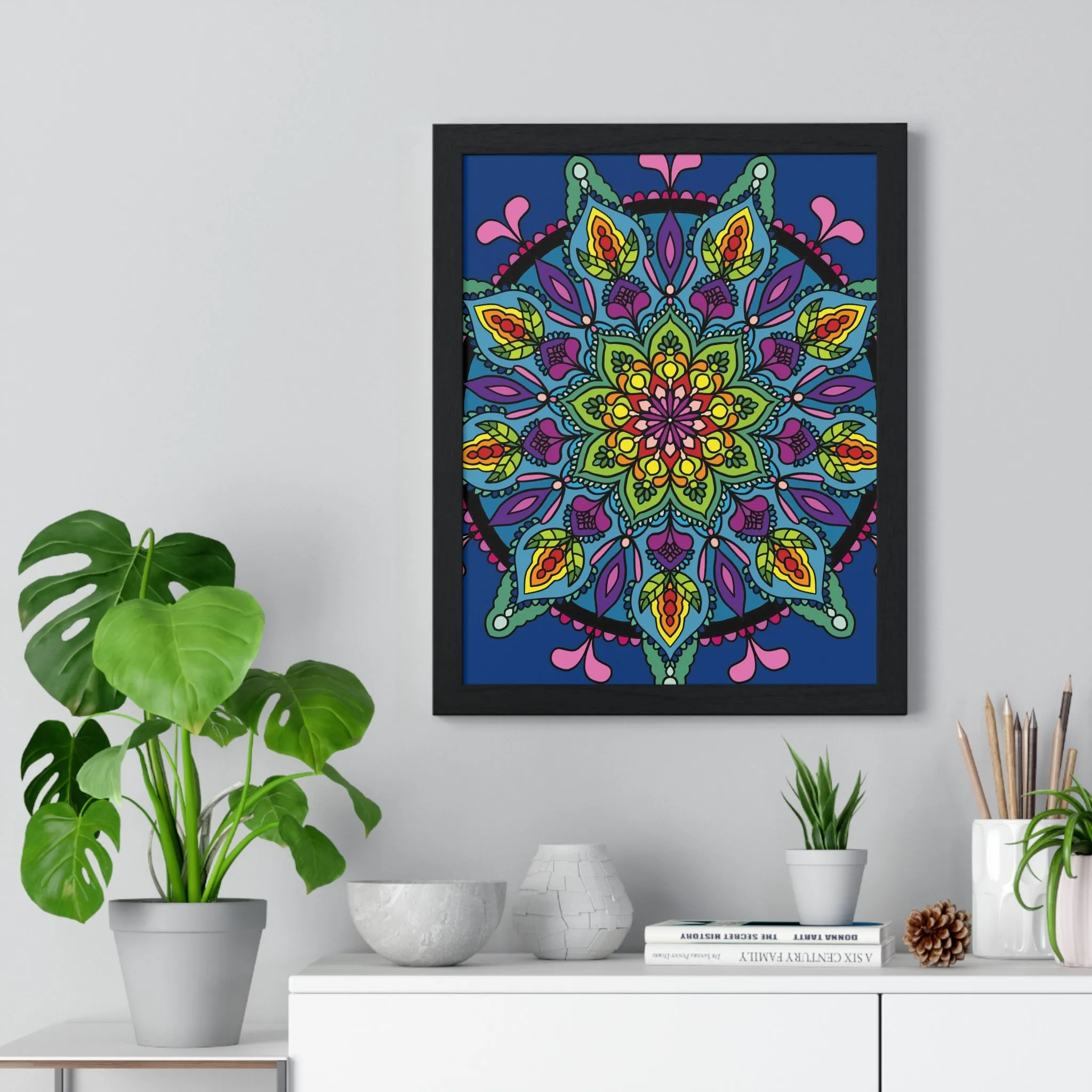 Handmade Blue Mandala Art Vertical Poster