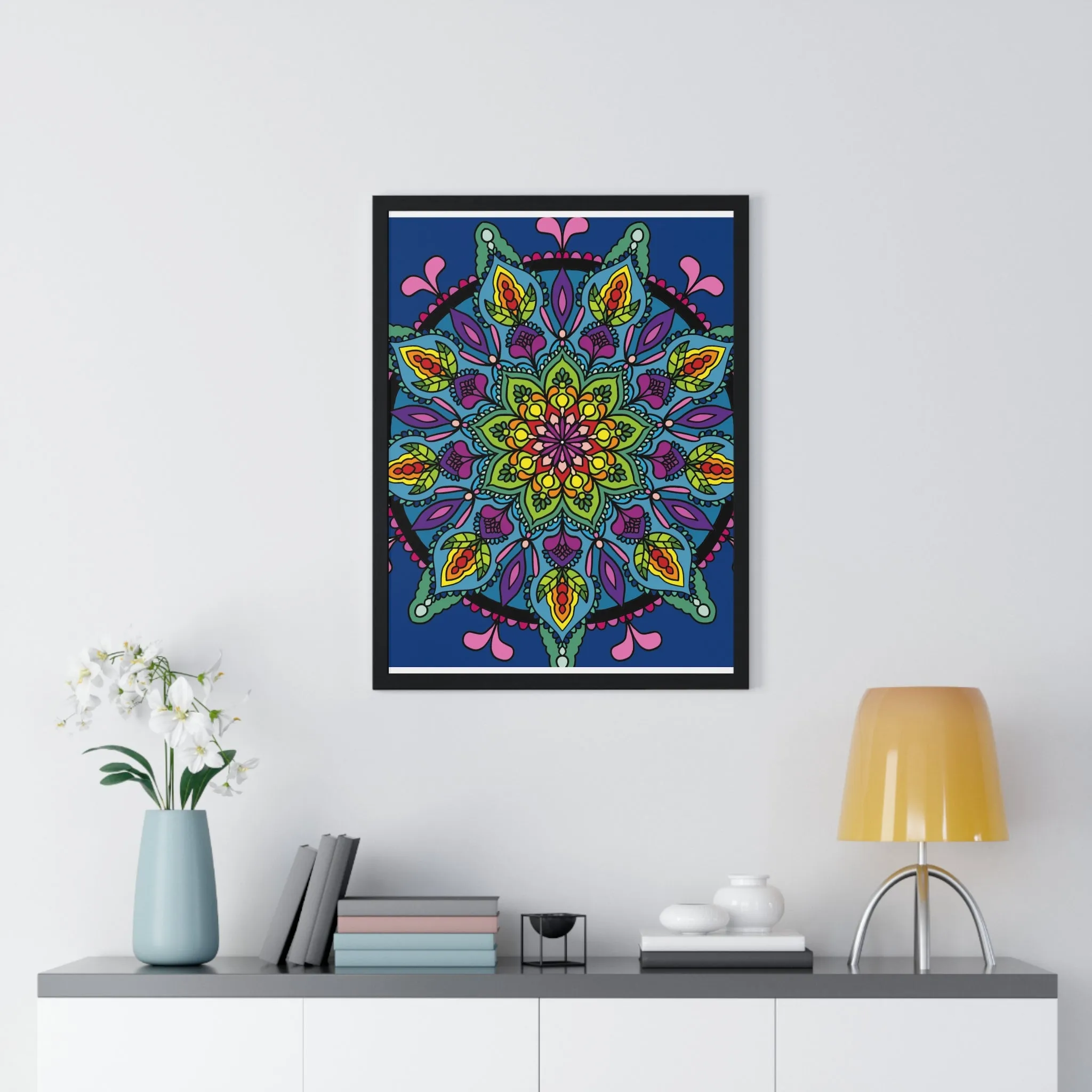 Handmade Blue Mandala Art Vertical Poster