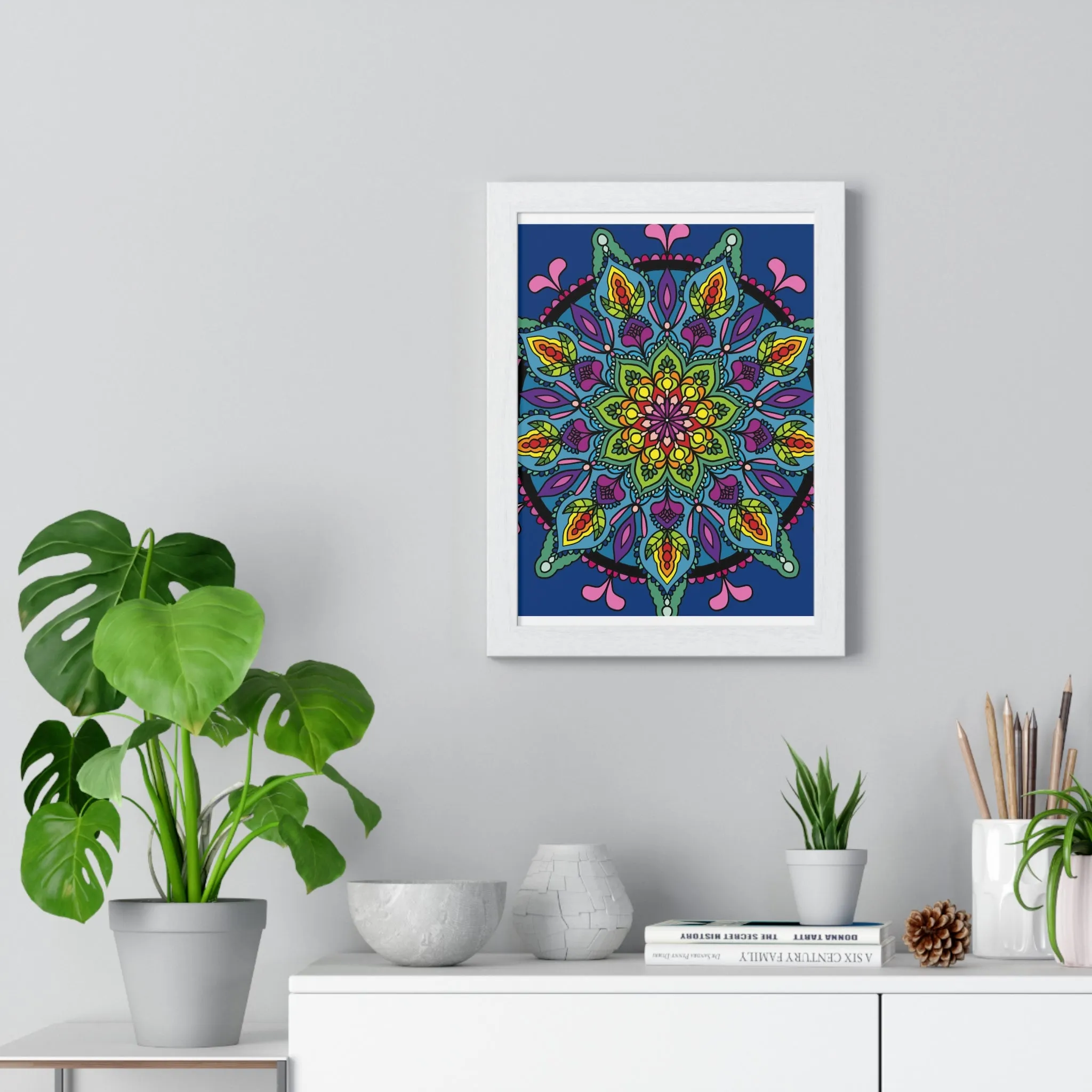 Handmade Blue Mandala Art Vertical Poster