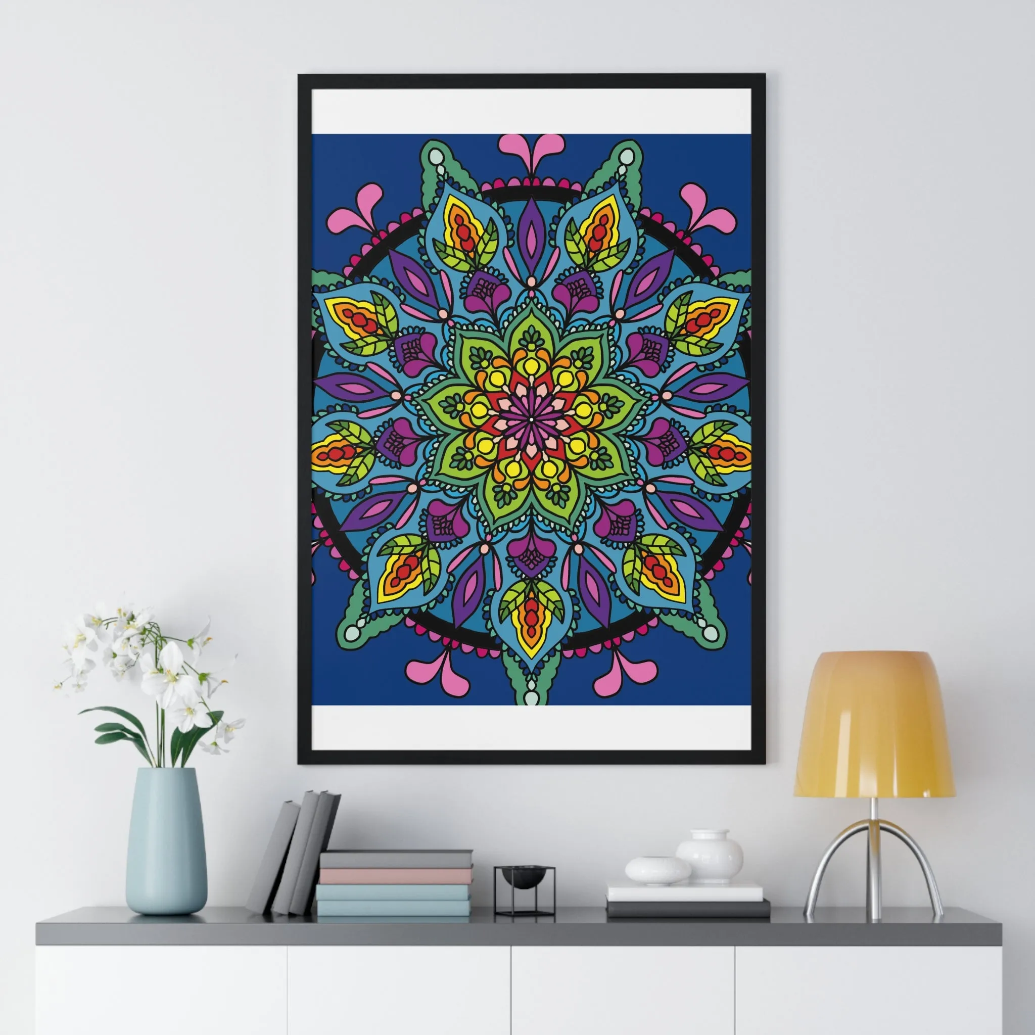 Handmade Blue Mandala Art Vertical Poster