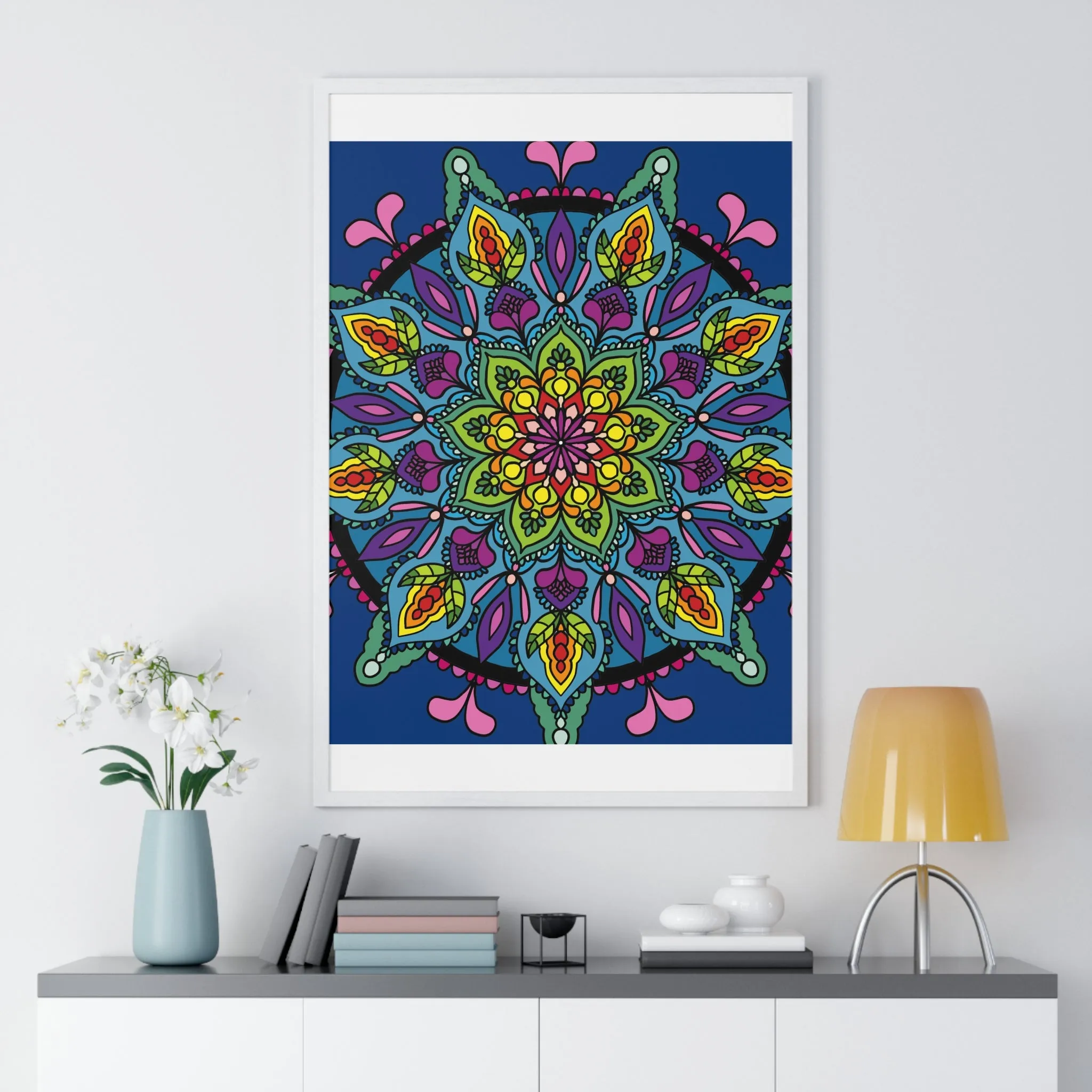 Handmade Blue Mandala Art Vertical Poster