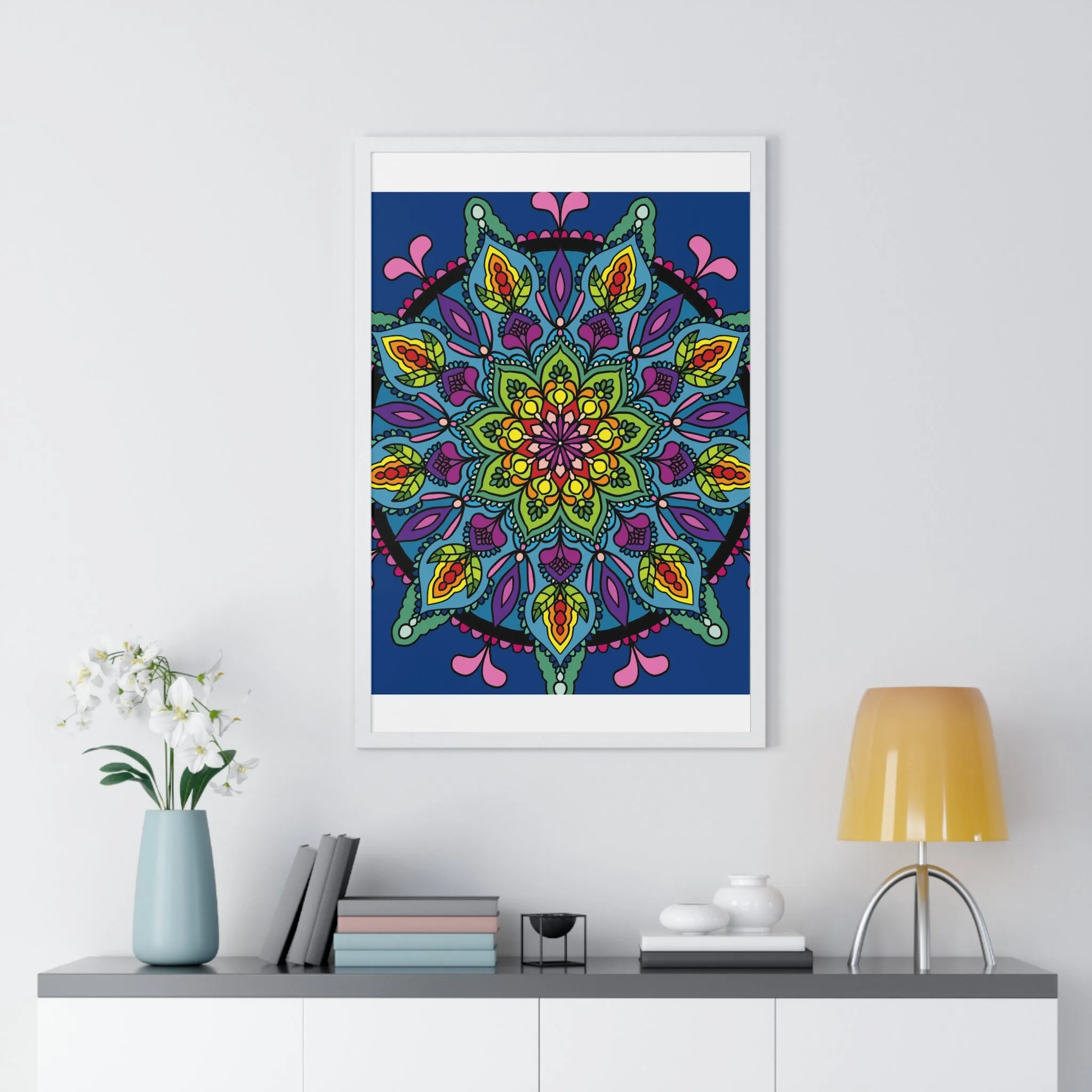 Handmade Blue Mandala Art Vertical Poster